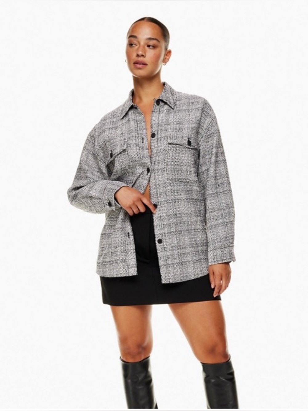 NWT Aritzia Babaton Joan Oversized Tweed Button-Front Shacket - Size 1